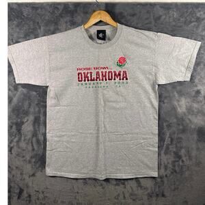 VTG Y2K 2003 Oklahoma Sooners Rose Bowl Embroidered T Shirt Large Gray